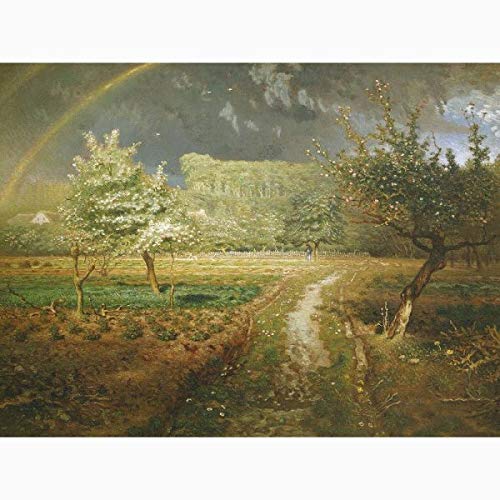 Amazon.co.jp: ミレー『春』高精彩工芸画+手彩 風景画 田園 自然 虹